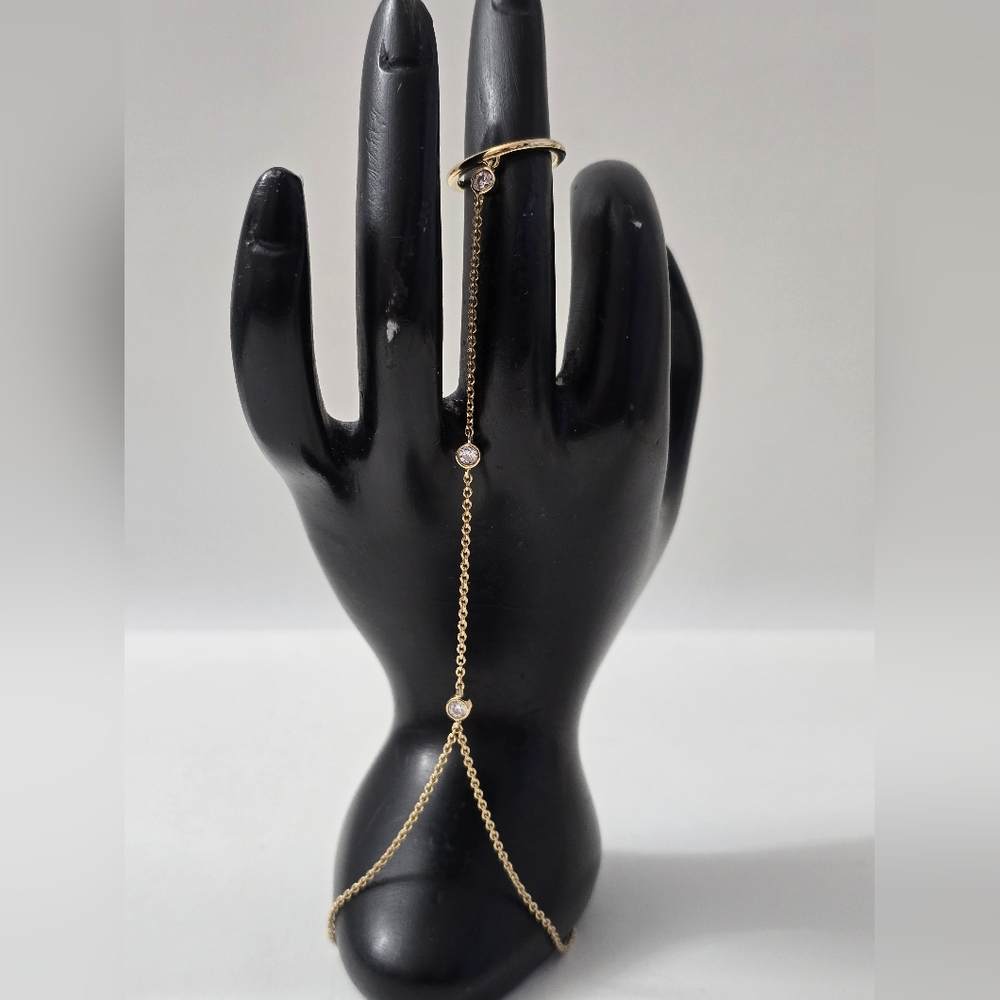 Gold Sterling Silver 925 Slave Chain Bracelet With Ring - Picture 3 of 11
